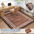 Modern Bordered 2x6 Kitchen Runner Rugs Non Slip Washable Geometric Non-Shedding Carpet for Entryway Hallway Foldable Soft Stain Resistant Low Pile Rug for Dining Room Bedroom, Brick Red
