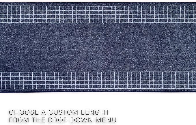 Custom Made Runner Rug for Kitchen Foyer Hallway Entry Choose Your Length 31 Inch Wide Geometric CheckeBlue Design Blue Color (25 feet x 31 Inch)