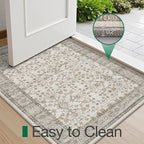 LUMI Indoor Thin Door Mat, 36x59 Washable Small Inside Doormat, Non Slip Low Pile Oriental Floor Carpet, Vintage Distressed Area Rug for Front Door,Entrance,Bedroom, Celadon