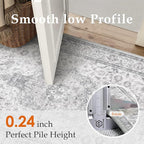 HUGEAR Area Rug 5x7 Vintage Grey Machine Washable Living Room Rugs Thin Neutral Floral Vacuumable Low Pile Carpet Bedroom Office Dining Room Laundry Room Non Slip Soft Lightweight