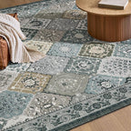 Phantoscope Washable Area Rug 4'x6' Non-Slip, Vintage Boho Rugs for Living Room, Bedroom, Dining Room, Distressed Moroccan Mosaic Diamond Pattern, Low-Pile Foldable Floor Carpet, Grey Charcoal