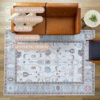Fame Living Faded Oushak Rug, Turkish Vintage Floral Pastel Large Oversized Area Rugs for Living Room Dining Bedroom Kitchen Bathroom Nursery (854CGRY, 7'5" x 9'9")