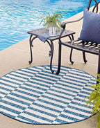 Unique Loom Outdoor Striped Collection Area Rug - Striped (10' Round Blue/Ivory)