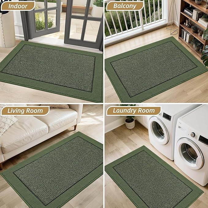 BEQHAUSE Indoor Door Mat 36" x 60", Dirt Trapper Door Mats Non-Slip Entryway Rugs Washable, Resist Dirt Absorbent Welcome Mat, Low Profile Floor Mats for Front Back Door and Entryway, Green