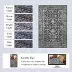 Washable Area Rug 2x3 Black Rugs for Living Room, Vintage Boho Rug for Bedroom Dining Room Office, Distressed Floral Print Carpet for Under Table, Soft Non Slip Low Pile Throw Carpet Indoor Mat