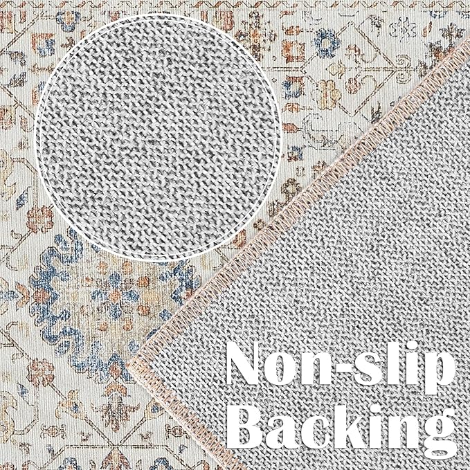 jinchan Area Rug 2x3 Washable Entryway Rug Distressed Orange Multi Vintage Floral Kitchen Print Floor Cover Indoor Doormat Retro Bathroom Living Room Bedroom Office Farmhouse