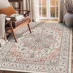 4x6 Area Rug for Bedroom Machine Washable Low Pile Vintage Distressed Rugs Stain Resistant Faux Wool Rug Ultra Soft Non-Slip Area Rugs for Living Room, Playroom, Kitchen,Home Office