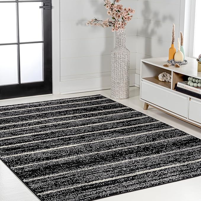 JONATHAN Y Williamsburg Minimalist Stripe Black/Cream Indoor Area Rug, 4x6, Contemporary, Modern, Easy-Cleaning for Living Room, Bedroom, Kitchen, Pet Friendly, Non-Shedding (MOH201F-4)