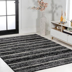 JONATHAN Y Williamsburg Minimalist Stripe Black/Cream Indoor Area Rug, 8x10, Contemporary, Modern, Easy-Cleaning for Living Room, Bedroom, Kitchen, Pet Friendly, Non-Shedding (MOH201F-8)