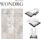 5x7 Washable Area Rug Beige Blue Abstract Living Room Bedroom Throw Rug Neutral Modern Non Slip Soft Low Pile Carpet for Kitchen Dining Room Office Entryway