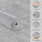 10x12 Area Rug Living Room: Washable Large Vintage Grey Rug Neutral Non-Slip Soft Stain Resistant Indoor Carpet for Bedroom Nursery Dining Room Under Table Bed Home House Office Playroom