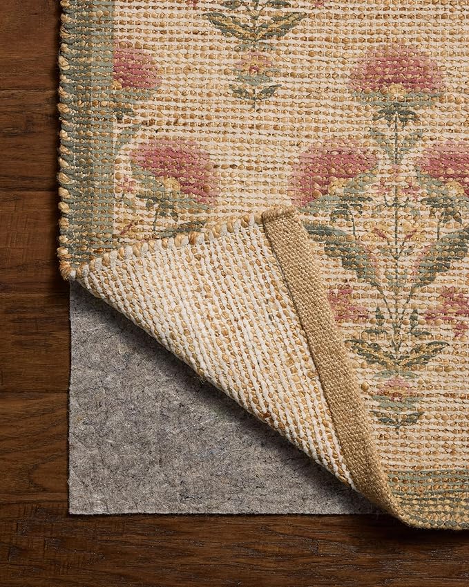 Loloi Chris Loves Julia Rue Collection RUE-01 Sage/Blush 3'-6" x 5'-6" Accent Rug Jute Neutral Floral Living Room Bedroom Rug