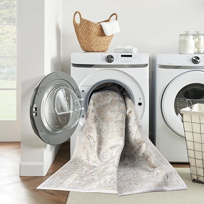 Nourison Home Astra Machine Washable Silver Grey 7'10" x 10' Area Rug - Easy Clean, Non Shedding, Bed Room, Living Room, Dining Room, Kitchen (8' x 10')