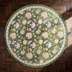 jinchan Elora 4ft Floral Round Rug for Entryway Washable Kitchen Rug Vintage Romance Design Non Slip Indoor Doormat Lightweight Low-Profile Throw Carpet for Living Room Dining Room Bedroom, Green