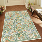 3x5 Grass Green Boho Floral Vintage Area Rug,Soft Lightweight Low Pile Non-Shedding Carpet,Machine Washable Stain Resistant & Non-Slip for Entryway,Bedroom, Kids Room,Living Room