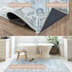 Fame Living Cream Blue Oushak Rug, Modern, Vintage, Turkish, Eclectic, Floral, Pastel, Washable, Oversized, Extra Large Area Rugs for Living Room, Dining, Bedroom, Lounge 9'5"x14'