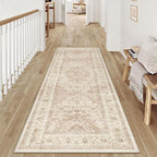 2x6 Beige Washable Vintage Area Rug for Living Room Bedroom Soft Tranditional Non Slip Runner Rug Lightweight Floral Low Pile Distressed Runner Entrance Laundry Room Hallway