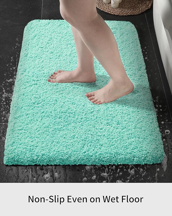 Bathroom Runner Rug 24x59 Spa Blue Non Slip Fluffy Long Bath Mat for Bathroom Floor Washable Plush Luxury Bath Rug for Tub Absorbent Shower Sink Mat Bedside Rug