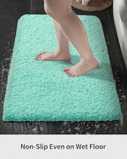 Small Bathroom Rug 17x24 Non Slip Fluffy Bath Mat for Bathroom Floor Washable Plush Luxury Bath Rug for Tub Soft Absorbent Shower Mat, Spa Blue