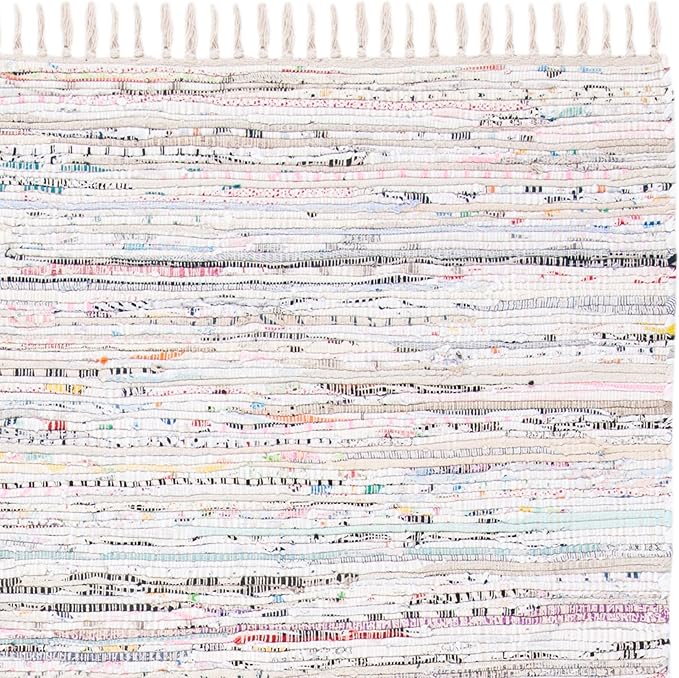 SAFAVIEH Rag Rug Collection Runner Rug - 2'3" x 8', Ivory & Multi, Handmade Boho Stripe Cotton, Ideal for High Traffic Areas in Living Room, Bedroom (RAR121G)