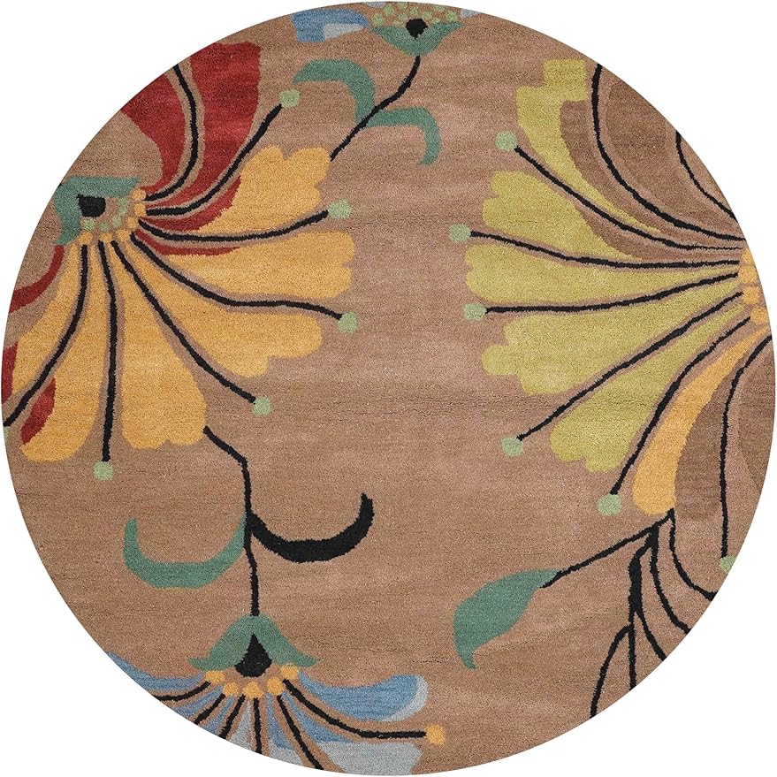 Rugsotic Carpets Hand Tufted Wool ECO-Friendly Area Rugs - 8'x8', Round Shape, Camel, Floral Modern Design, High Pile Thick Handmade Anti Skid Area Rugs for Living Room, Bed Room (K00219)