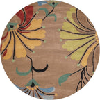 Rugsotic Carpets Hand Tufted Wool ECO-Friendly Area Rugs - 10'x10', Round Shape, Camel, Floral Modern Design, High Pile Thick Handmade Anti Skid Area Rugs for Living Room, Bed Room (K00219)