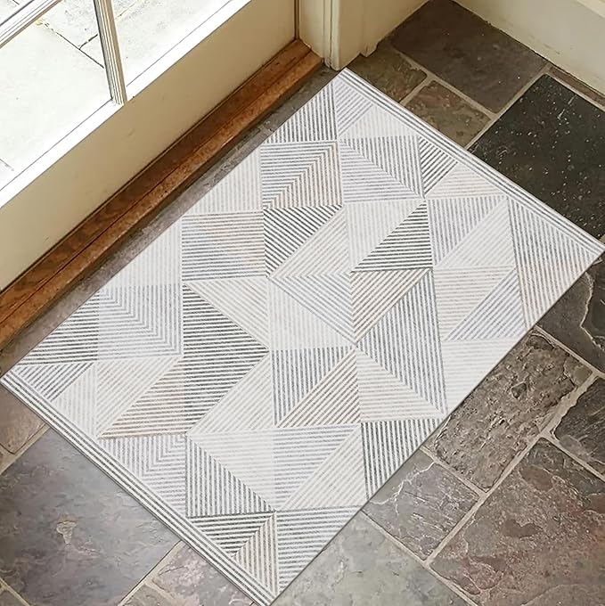 ReaLife Rugs Machine Washable Area Rug - Living Room Bedroom Bathroom Kitchen Entryway Office - Padded Crease Free Stain Resistant Premium - Modern Geometric Contemporary- Miles- Beige - 2'x 3'