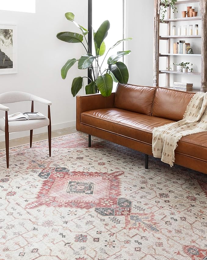 Loloi Skye Collection SKY-02 Ivory/Berry 8'-0" x 8'-0" Round Area Rug