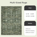 5X7 Area Rugs for Living Room, Soft Rugs Green Washable Rug, Indoor Vintage Rugs for Bedroom Home Office Laundry, Rubber Backed Non Slip Low Pile Carpet, Dark Olive Green