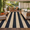 Lahome Striped Easy Jute Outdoor Rug, Washable Rugs 8x10 for Living Room Patio Indoor Outdoor Black Carpet, Farmhouse Neutral Non Slip Non Shedding Floor Carpet for Office Sunroom Dining Room