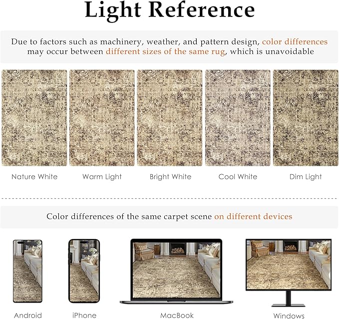 6x9 Area Rug Washable Vintage Neutral Living Room Carpet Large Indoor Non Slip Brown Bedroom Distressed Low Pile Retro Accent Throw Rug for Dining Room