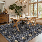 GarveeHome Boho 5x7 Area Rug for Bedroom, Floral Vintage Rugs for Living Room with Soft Low Pile, Non Slip Botanical Washable Rugs 5x7 for Dining Room Blue Carpet for Entryway Dorm Office Playroom