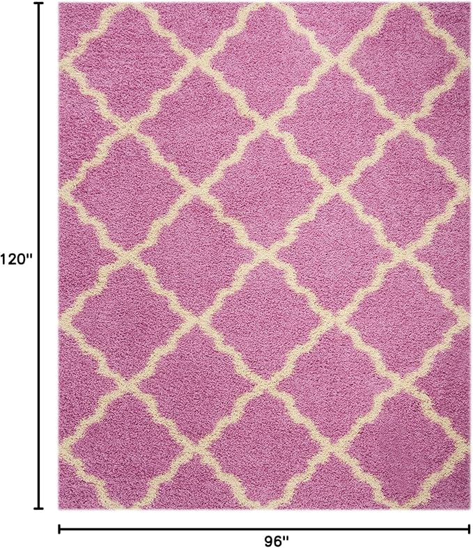 SAFAVIEH Area Rug 8x10 - Dallas Shag Collection - Large - Pink & Ivory, Trellis Pattern, Non-Shedding & Easy Cleaning, Plush Thick Pile, Ideal for Living Room, Bedroom, Dining Space (SGD257I)