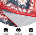 Area Rug 5x7, Washable Faux Wool Throw Rugs for Living Room, 0.3″ Non Slip Low Pile Vintage Boho Carpet for Ding Room, Home Office, Bedroom, Kids Room, Bedside (Black Red)