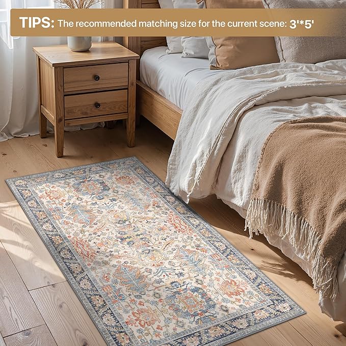Bavni Runner Rug, Machine Washable Rugs for Bedroom 2x10, Non Slip Boho Rugs with Rubber Backing, Ultra-Thin Folable Rug Runner for Hallways Bathroom, Teal/Multi