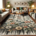 Ambesonne Botanical Decorative Rug, Nostalgic Garden Pattern with Flowers and Leaves on Retro Stripes, Quality Carpet for Bedroom Dorm and Living Room, 2' x 5', Sage Green and Salmon
