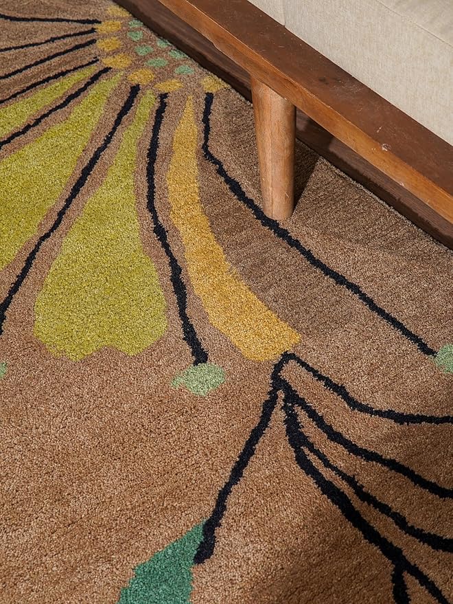Rugsotic Carpets Hand Tufted Wool ECO-Friendly Area Rugs - 9'x12', Rectangle Shape, Camel, Floral Modern Design, High Pile Thick Handmade Anti Skid Area Rugs for Living Room, Bed Room (K00219)