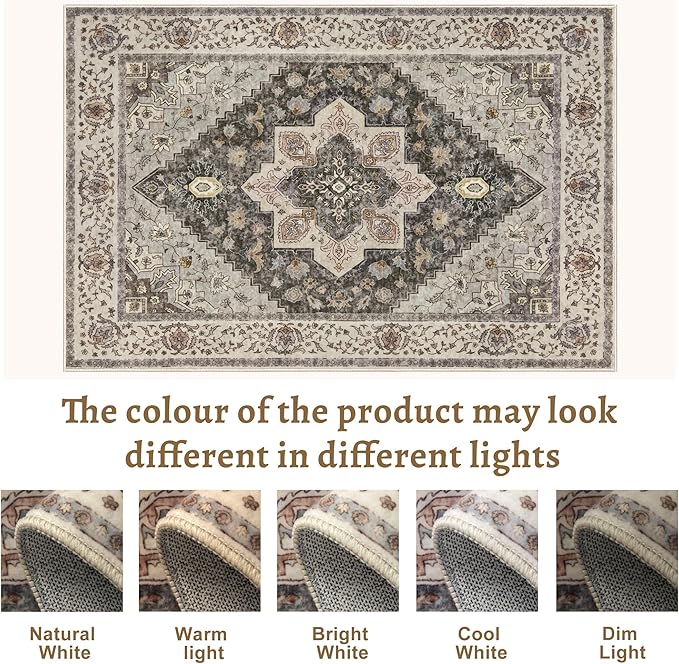 Tangsoo 2x3 Washable Rugs for Entryway, Vintage Non Slip Small Area Rug, Indoor Front Door Rug, Door Mat Small Carpet, Soft Low Pile Entry Rug for Entrance Kitchen Bedroom Print Distressed Grey/Multi