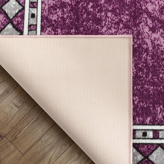 Antep Rugs Alfombras Modern Bordered 3x5 Non-Skid (Non-Slip) Low Profile Pile Rubber Backing Indoor Area Rugs (Purple, 3' x 5')