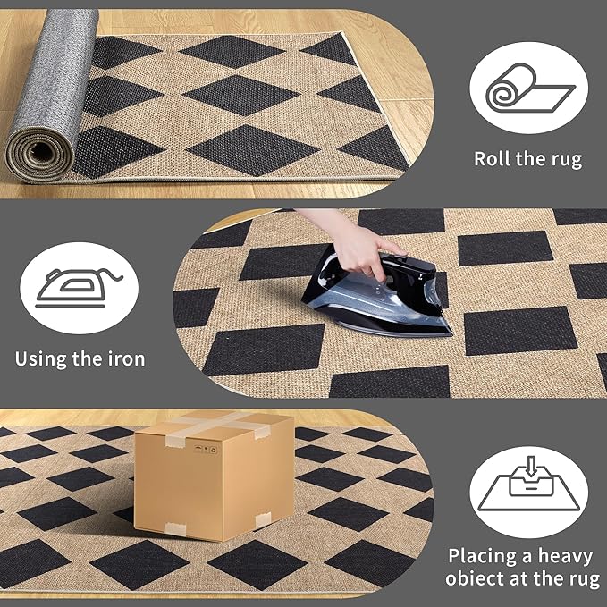 Checkered Easy Jute Runner Rug,2x6 Kitchen Runner Rugs for Hallway Non Slip Washable Checkered Indoor Outdoor Carpet for Laundry Room Bedroom Entry 6ft