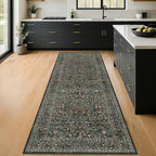 8ft Long Runners for Hallways Non Slip, 2'6" x 8' Floor Runner for Kitchen, Entryway Indoor, Washable Rubber Backing Stain Resistant - Vintage Floral Dark Green & Black Wide Décor