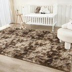 Andency Soft Area Rugs for Living Room Bedroom, 5x8 Fluffy Shaggy Bedside Rug, Non-Slip Large Shag Fuzzy Plush Carpets for Bedroom Kids Dorm Nursery Home Decor Aesthetic, Tie-Dyed Brown
