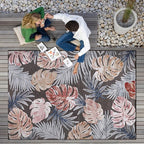CAMILSON Indoor Outdoor Rug, Brown 4x6 Leaf Tropical Botanical Area Rugs for Indoor and Outdoor patios, Easy-Cleaning Non-Shedding Living Room, Garden and Kitchen Washable Outside Carpet (4 x 6)