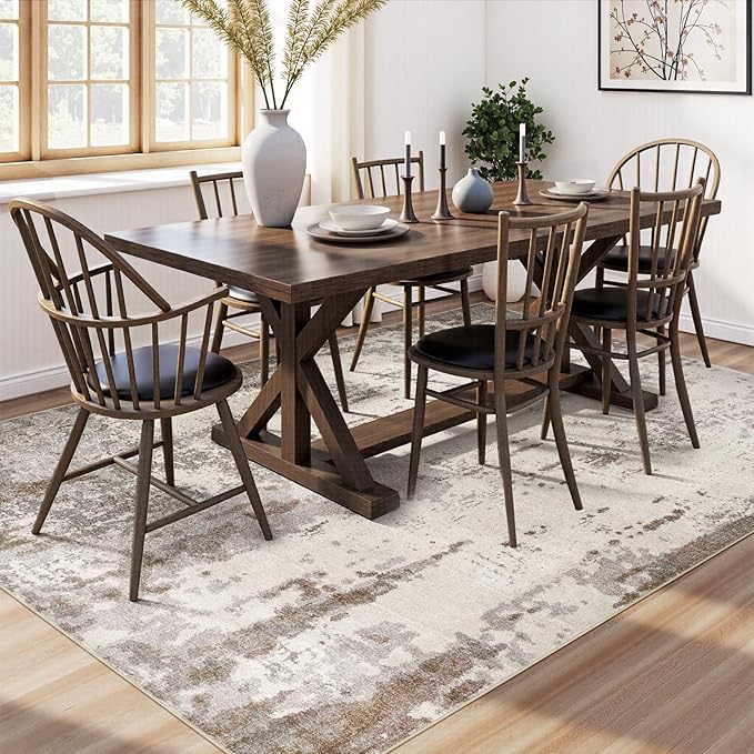 5x7 Area Rug Living Room Rugs - Washable Neutral Modern Abstract Soft Thin Rug Indoor Floor No Slip Rug Carpet for Bedroom Under Dining Table Home Office Decor - Brown/Grey/Beige