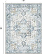 10x14 Area Rugs for Living Room, Machine Washable Rug, Non Slip Vintage Rugs, Low Pile Lightweight Print Rug for Bedroom, Dining Room, Home Office, Blue