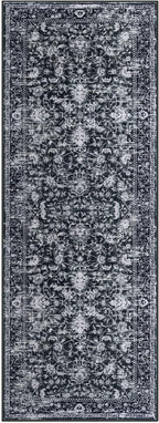 KILOCOCO Washable Runner 2x6 Rug Runner Printed Vintage Floral Kitchen Runners Non-Slip Rubber Backed Runners for Hallways Distressed Thin Soft Rugs for Entryway Laundry Room, Black/Navy/White