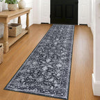 KILOCOCO Hallway Runner 2x8 Rug Runner Printed Vintage Floral Washable Kitchen Runners Non-slip Rubber Backed Runners for Hallways Distressed Thin Soft Rugs for Entryway Laundry Room, Black/Navy/White