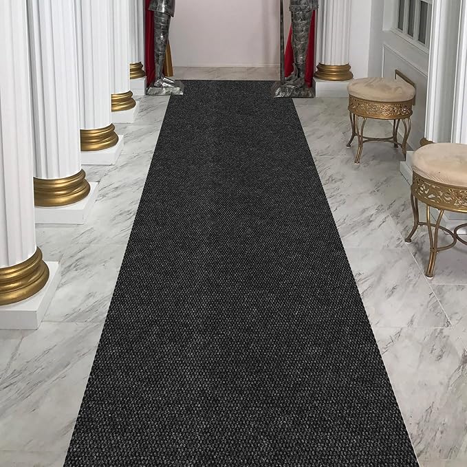 Ottomanson Commercial Scrape Rib Entry Mat – Heavy Duty Ribbed Floor Mat for High Traffic – Non Slip Rubber Back, Waterproof – Indoor Outdoor Use for Offices, Schools, Lobbies, 2' x 12', Black