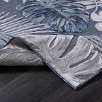 CAMILSON Indoor Outdoor Rug, Navy Blue 6’x9’ Leaf Tropical Botanical Area Rugs for Indoor and Outdoor patios, Easy-Cleaning Non-Shedding Living Room, Garden and Kitchen Washable Outside Carpet (6x9)