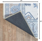 Fame Living Cream Blue Oushak Rug, Modern Small Rugs, Vintage, Turkish, Eclectic, Floral, Pastel, Washable, Door Mat, Doormat for Indoor Entrance, Entryway, Kitchen, Bathroom, Bedroom, Laundry, 2'x3'